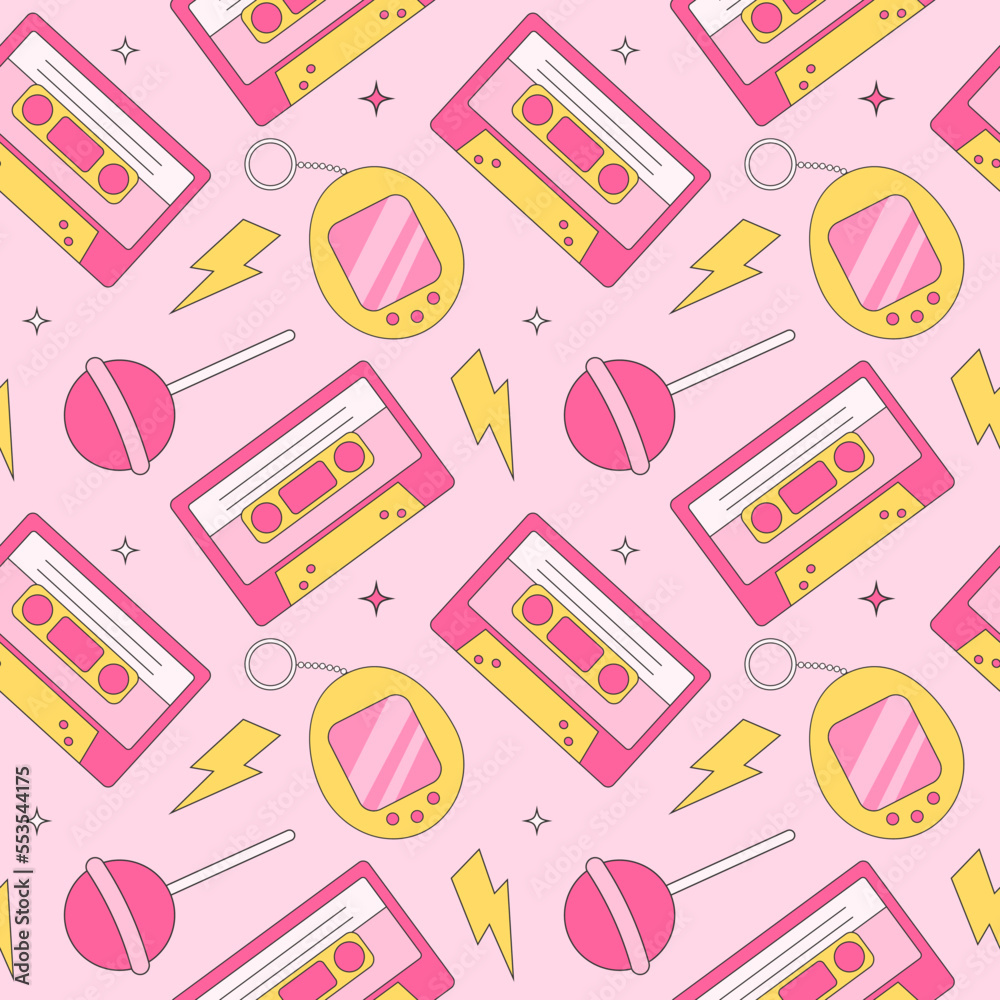 Seamless pattern in trendy retro y2k style.