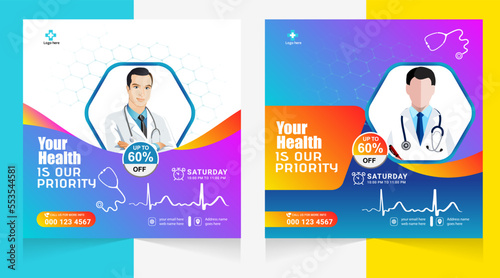 Medical healthcare flyer social media post template. health clinic social media post template.