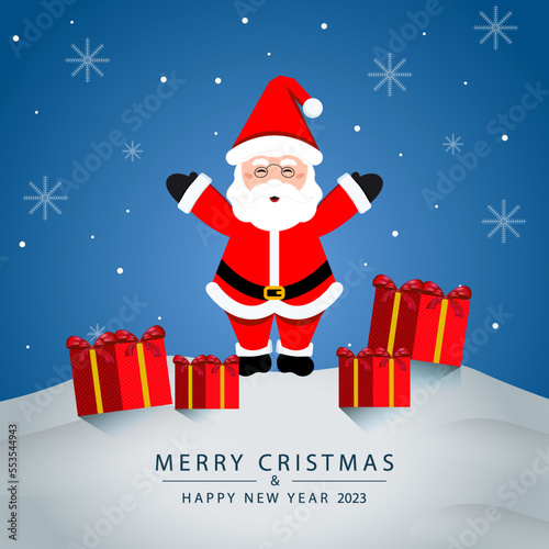merry Christmas and happy new year poster with gift elements.