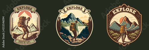 Logo Collection of vintage mountain explorer, hiking, trekking adventure