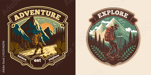 Logo Collection of vintage mountain explorer, hiking, trekking adventure