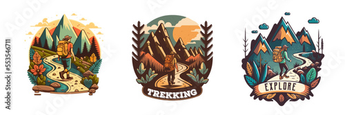Logo Collection of vintage mountain explorer, hiking, trekking adventure photo
