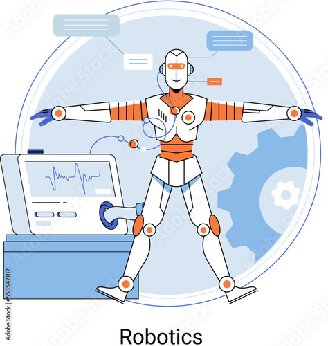 Robotics scientific and technical, metaphor production and application of robots. Programmable mechanical device building robot in lab. Robotic arm industrial smart manufacture. Cyber-physical systems