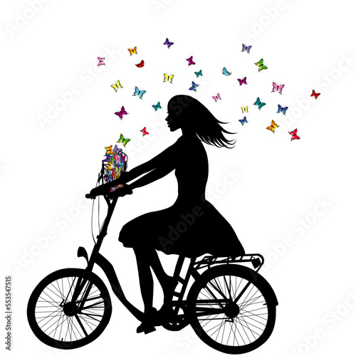 Abstract stylized silhouette of woman with butterflies