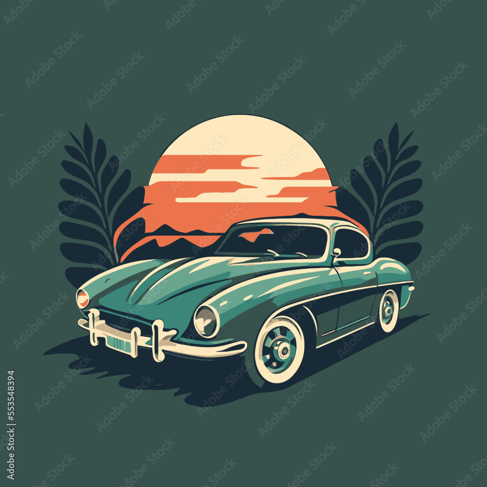 vintage classic car retro vector style illustration
