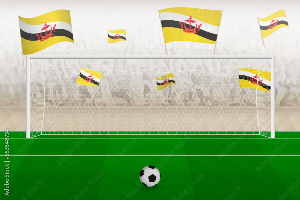 Brunei football team fans with flags of Brunei cheering on stadium