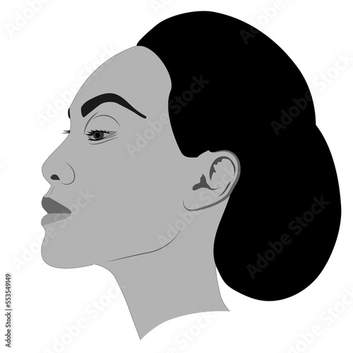 Profile portrait of a beautiful asian woman  on a white background. Vector illustration