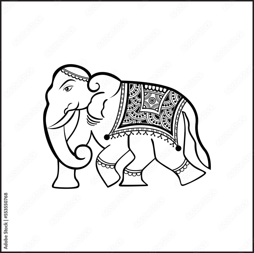 Vetor de ARTISTIC ELEPHANT VECTOR LINE ART ILLUSTRATION BLACK AND WHITE