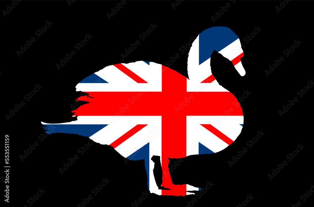 Great Britain flag over swan bird national animal vector silhouette ...