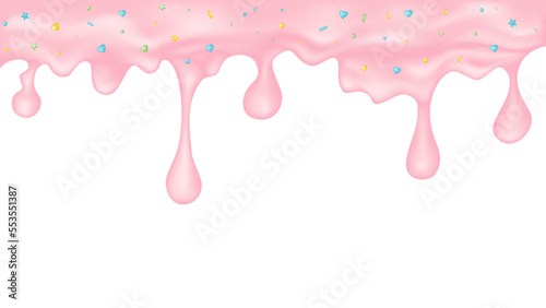 Dripping glaze background. Strawberry liquid sweet flow. Vector illustration.