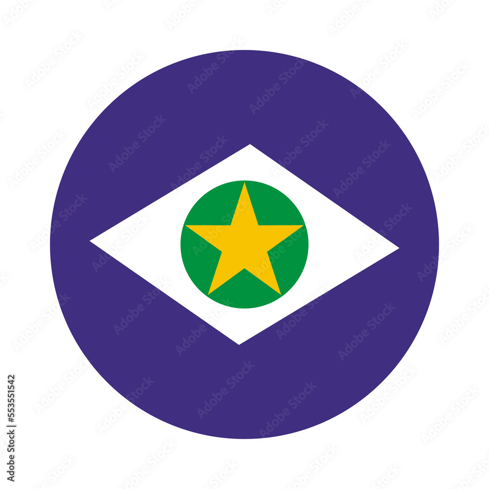 Circle badge Mato Grosso flag vector illustration isolated on white background. Brazil State symbol. Brasil districts emblem. South America territory. Mato Grosso emblem patriotic ribbon. Circle badge Mato Grosso flag vector illustration isolated on white background. Brazil State symbol. Brasil districts emblem. South America territory. Mato Grosso emblem patriotic ribbon.