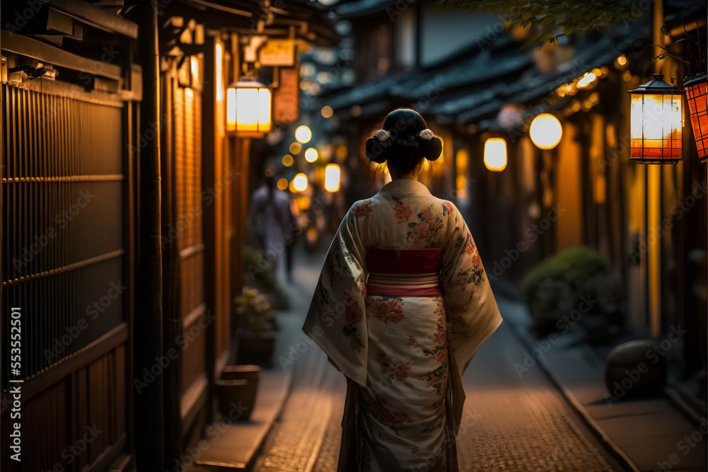Lady in kimono at night (generative AI)