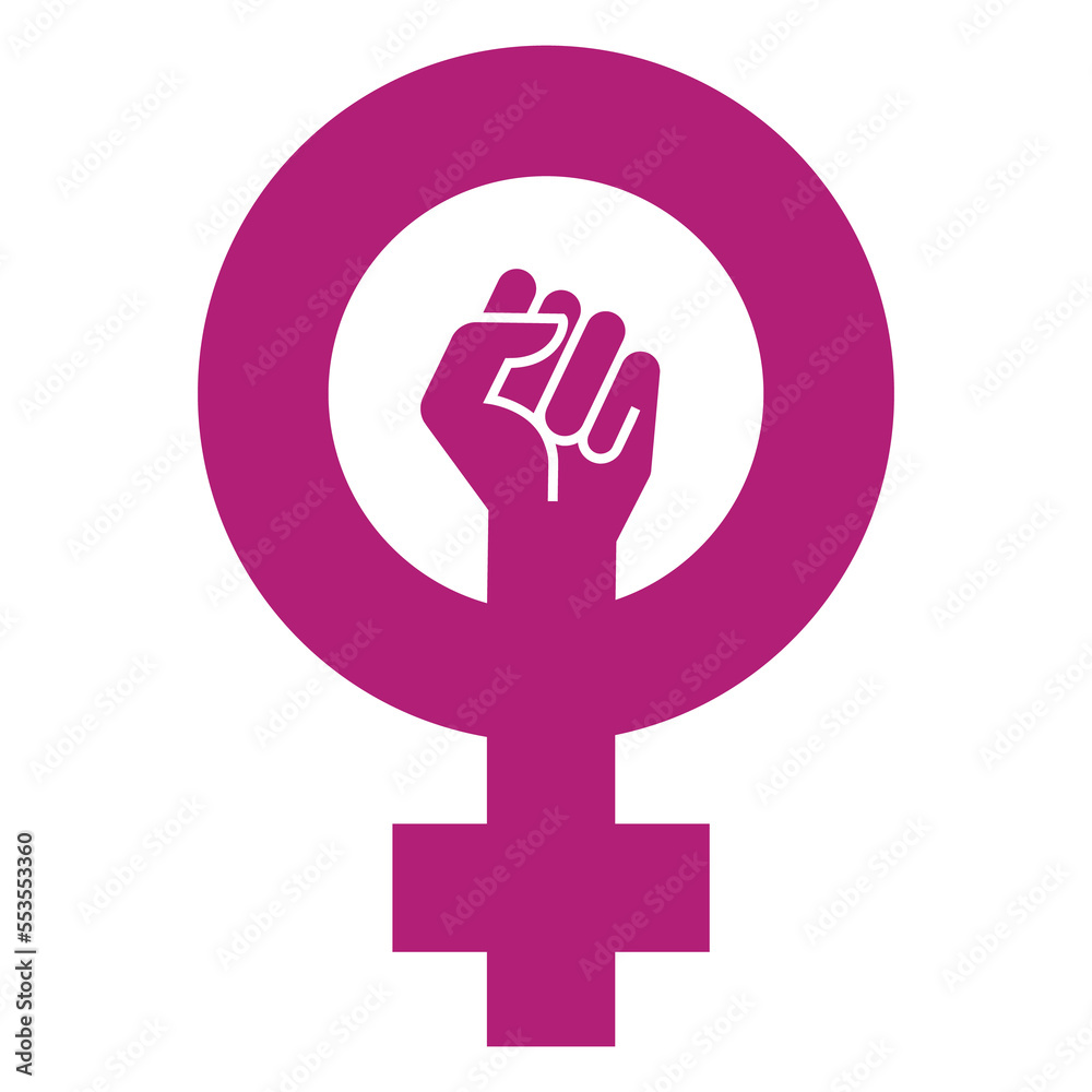 Logotipo feminista. Símbolo femenino con puño cerrado aislado - obrazy, fototapety, plakaty 