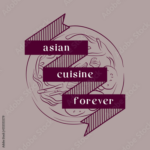 Asian cuisine forever lettering with line art