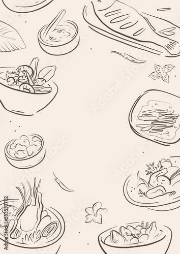 Hand drawn style asian food illustration menu poster