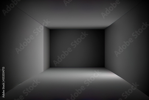 abstract template unfilled space in dark gray an eerie gradient wall. Dark gray studio gradient in an empty room that is used for montage or product presentation. Generative AI