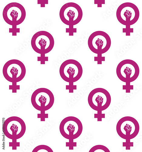 Logotipo feminista. Patrón repetitivo con símbolo femenino con puño cerrado