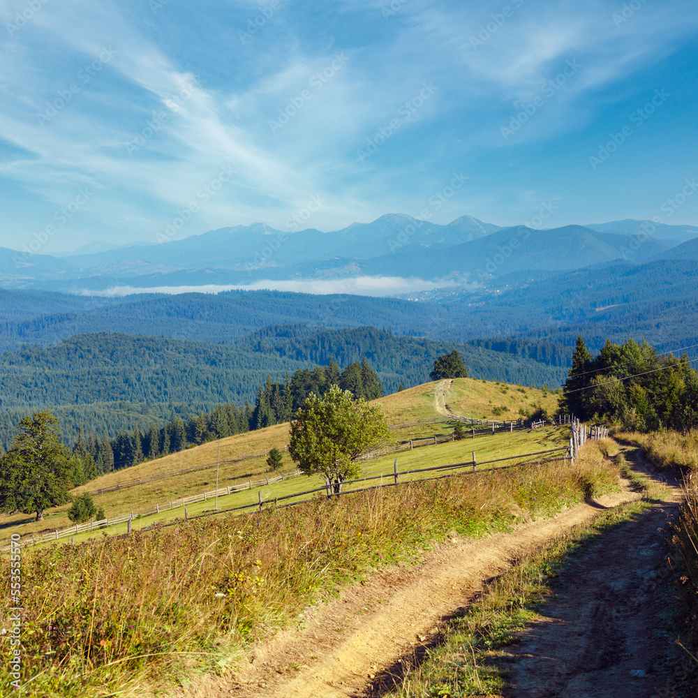 Naklejka premium Summer mountain view (Carpathian, Kryvopillja, Verkhovyna district, Ivano-Frankivsk region, Ukraine).