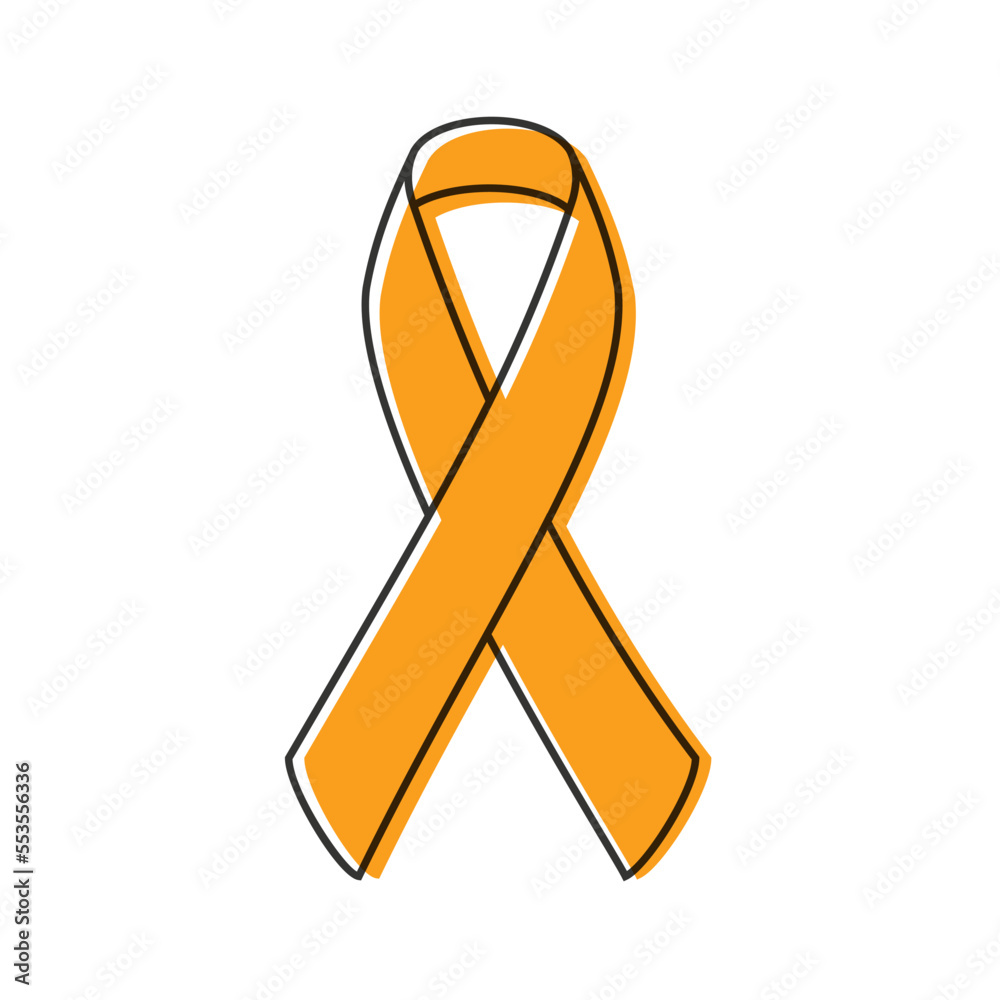 Awareness ribbon. Black outline. Orange color. Vector illustration ...