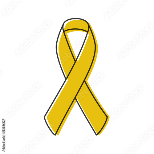 Awareness ribbon. Black outline. Gold color. Vector illustration, flat design