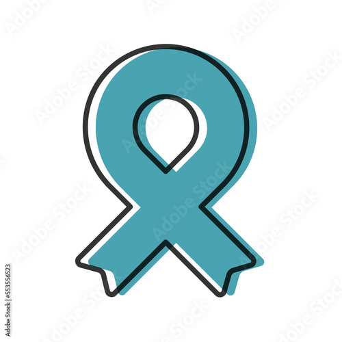 Awareness ribbon. Black outline. Teal color. Geometrical shape. Vector illustration, flat design