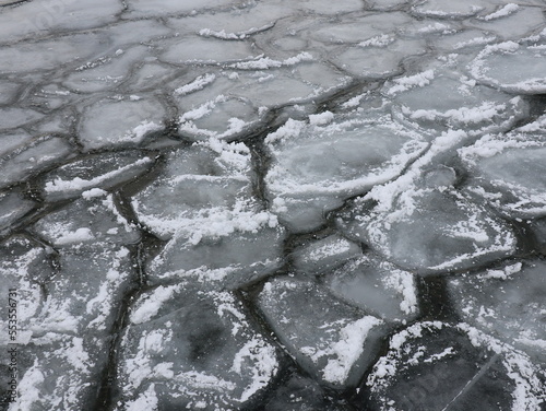 Close up freezing lake as winter background