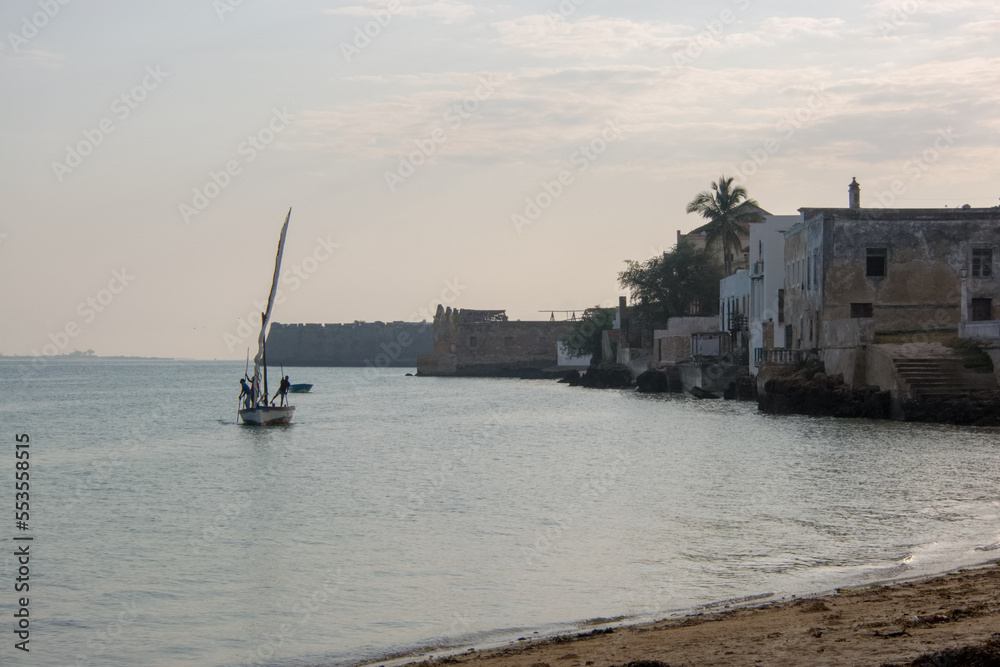View of the sea at the Stone Town of the Island of Mozambique early in the morning, Mozambique