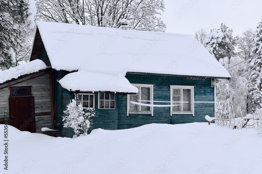Naklejka premium Winter house in the snow