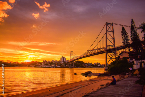 Hercilio Luz Bridge during sunset