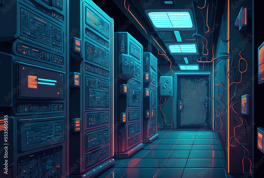 Obraz premium Artificial intelligence business technology backdrop in a futuristic server room. Generative AI