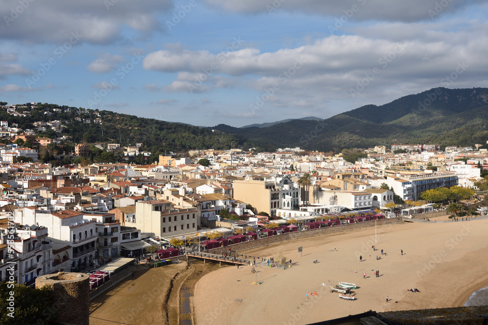 view of the town and beach of Tossa de Mar, Costa Brava, Girona province, Catalonia, Spain