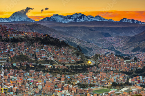 Andes mountains around La Paz at sunset; La Paz, Pedro Domingo Murillo, Boliva photo