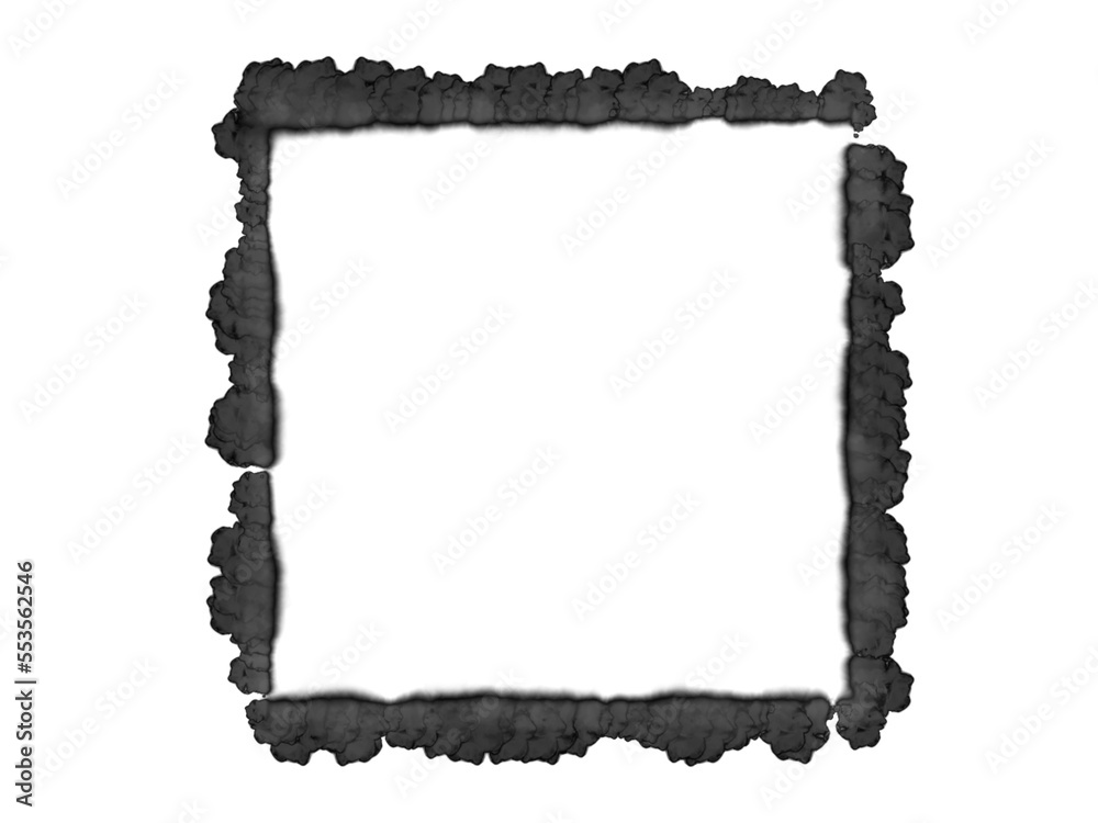 Black abstract square frame, paint brush smudge, smoke texture, layered, isolated graphic design element made with brushstroke, hand drawn art for backgrounds, watercolor paint, monochrome	