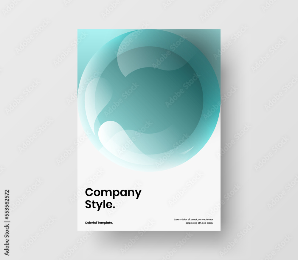 Fresh realistic spheres book cover layout. Trendy handbill vector design concept.