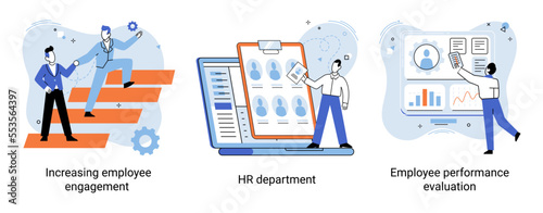 Business concepts human resourses HR department, increasing employee engagement, worker performance evaluation. Personal staff training for business development, motivation for evolution of initiative