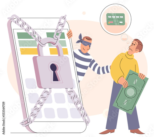 Concept of hacker attack, smartphone hack, cybercrime, fraud investigation, internet phishing attack, evil win, personal privacy data protection, hacking and stealing email and money with tiny people