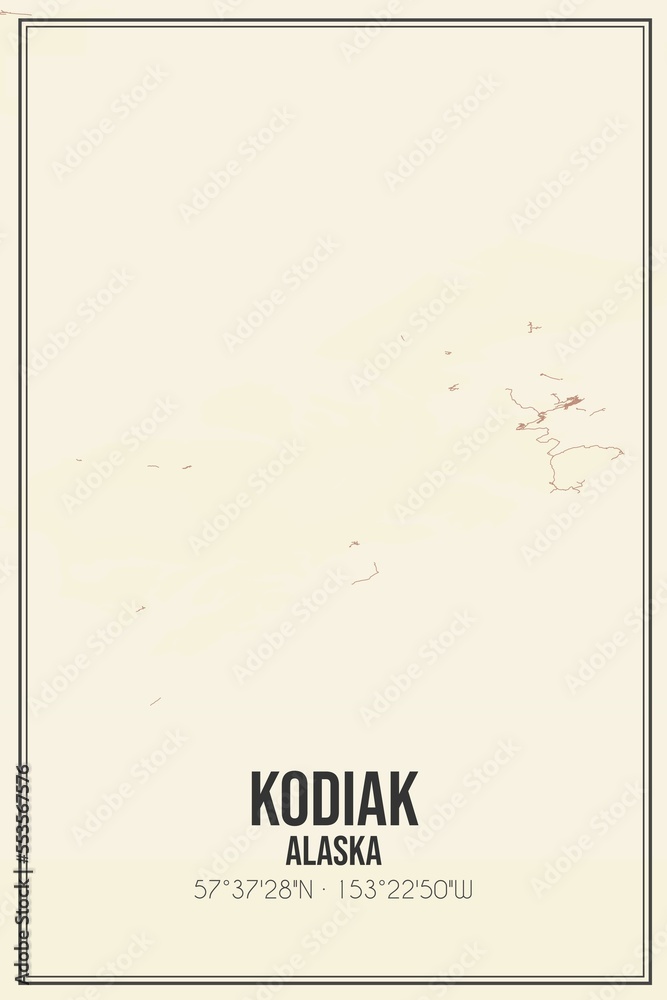 Retro US city map of Kodiak, Alaska. Vintage street map. Stock ...