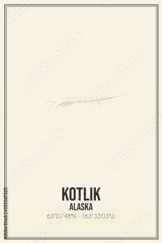 Obraz na płótnie Retro US city map of Kotlik, Alaska. Vintage street map.