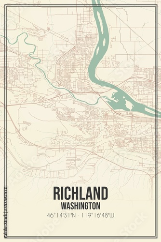 Retro US city map of Richland, Washington. Vintage street map. photo