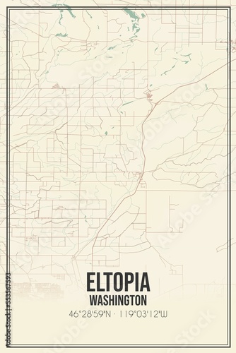 Retro US city map of Eltopia, Washington. Vintage street map.