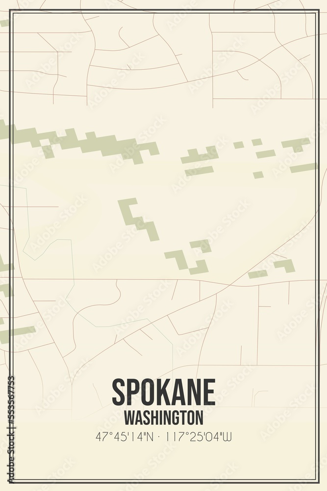 Retro US city map of Spokane, Washington. Vintage street map.