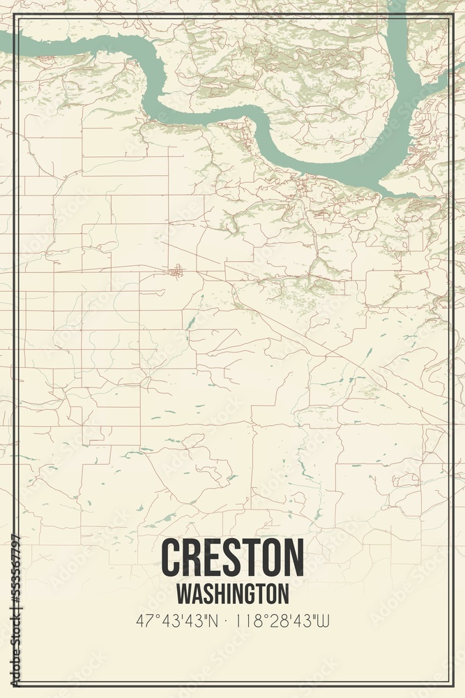 Fototapeta premium Retro US city map of Creston, Washington. Vintage street map.