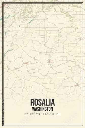 Retro US city map of Rosalia, Washington. Vintage street map. photo