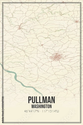 Retro US city map of Pullman, Washington. Vintage street map. photo