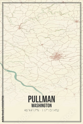 Retro US city map of Pullman, Washington. Vintage street map. photo