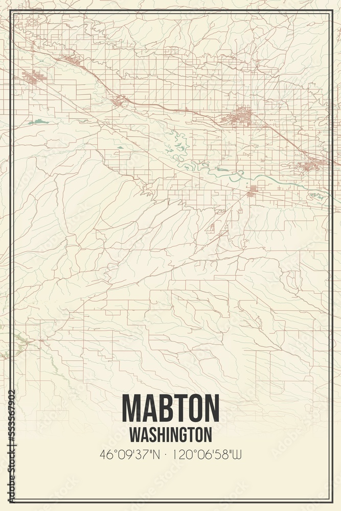 Retro US city map of Mabton, Washington. Vintage street map.