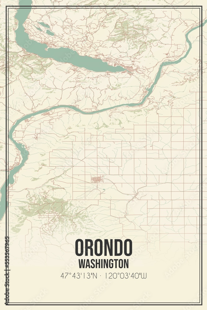 Fototapeta premium Retro US city map of Orondo, Washington. Vintage street map.