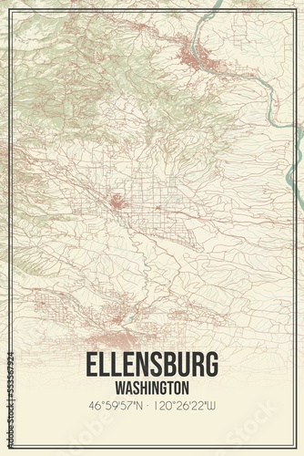 Retro US city map of Ellensburg, Washington. Vintage street map. photo