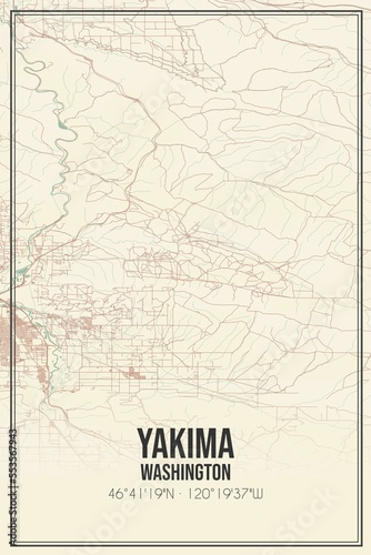 Retro US city map of Yakima, Washington. Vintage street map. photo