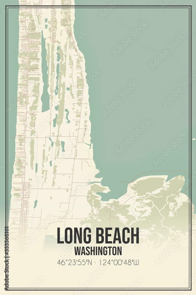Fototapeta premium Retro US city map of Long Beach, Washington. Vintage street map.